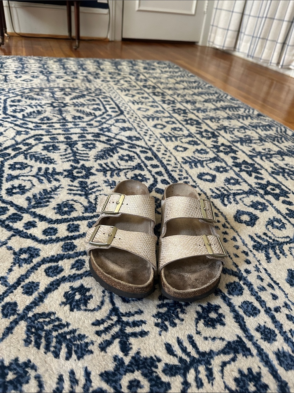 Birkenstock Arizona Gold and Cream Sandals